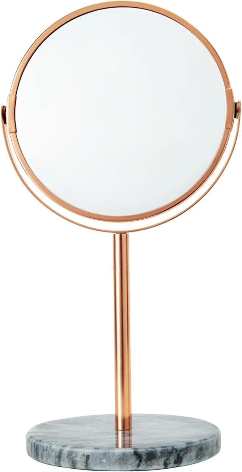 Nordic Light Luxury Marble Cosmetic Mirror Ins Desktop Desktop Round Golden Princess Mirror Double-Sided Mirror Vanity Mirror