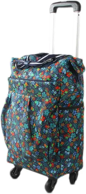 NUBAOgy Universal Wheel Portable Trolley Bag Duffel Bag Trolley Bag Collapsible Shopping Bag Tug Bag Shopping Cart Storage Bag (Color : Flower)