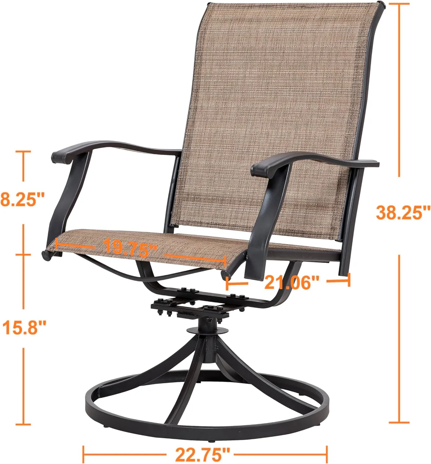 NUU GARDEN Patio Dining Chairs, Swivel Patio Sling Chairs Set of 2 All-Weather Textilene Outdoor Chairs with Iron Frame for Outdoor Lawn Garden Backyard, Brown