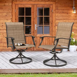 NUU GARDEN Patio Dining Chairs, Swivel Patio Sling Chairs Set of 2 All-Weather Textilene Outdoor Chairs with Iron Frame for Outdoor Lawn Garden Backyard, Brown