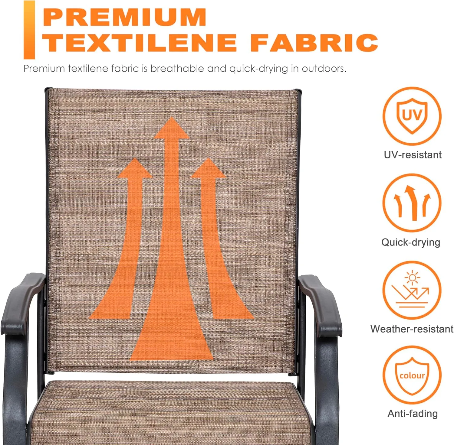 NUU GARDEN Patio Dining Chairs, Swivel Patio Sling Chairs Set of 2 All-Weather Textilene Outdoor Chairs with Iron Frame for Outdoor Lawn Garden Backyard, Brown
