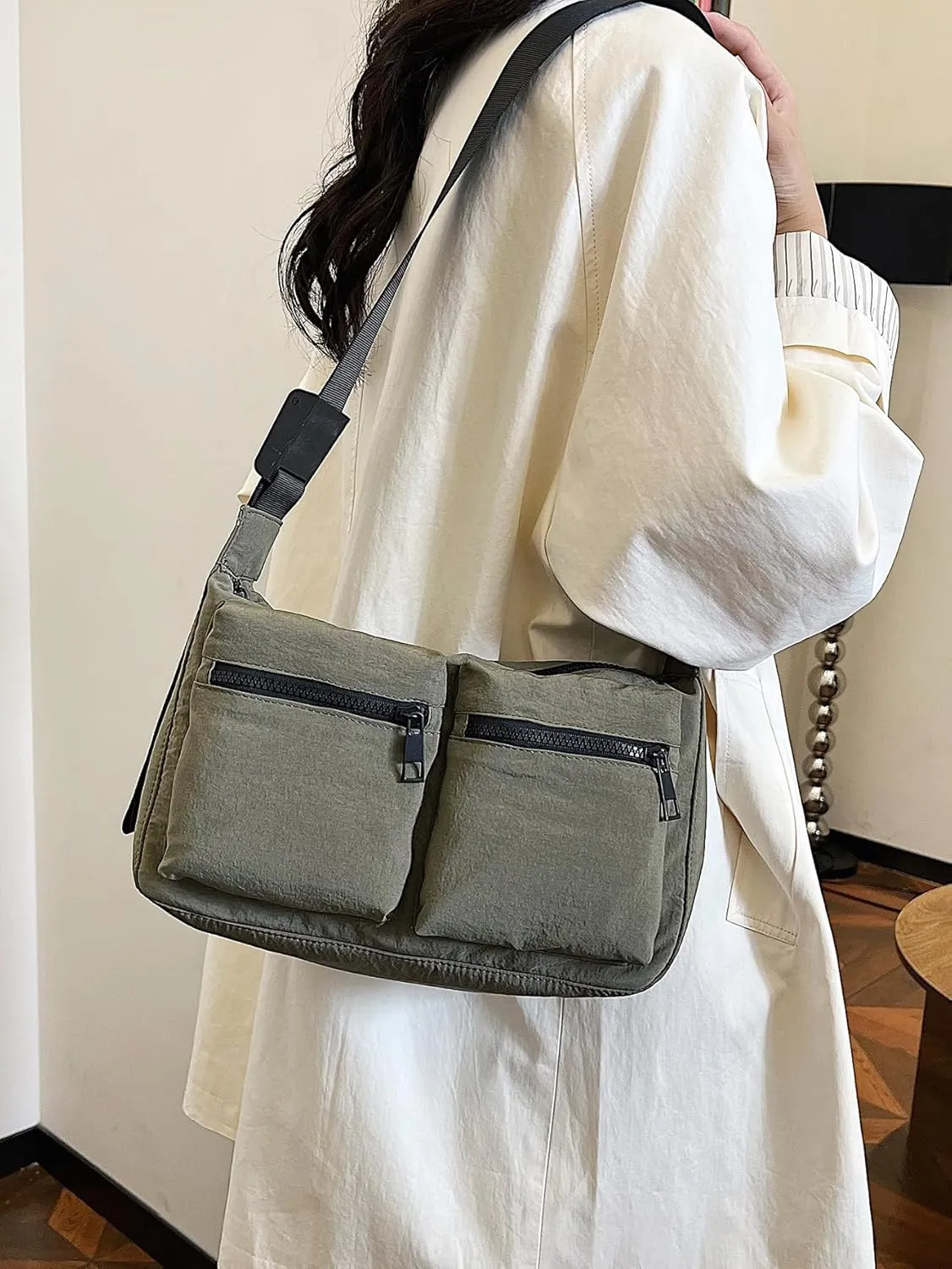 Nylon Crossbody Messenger Bag for Women, Casual Shoulder Bag Hobo Tote Bag with Multiple Pockets for Work College Daily