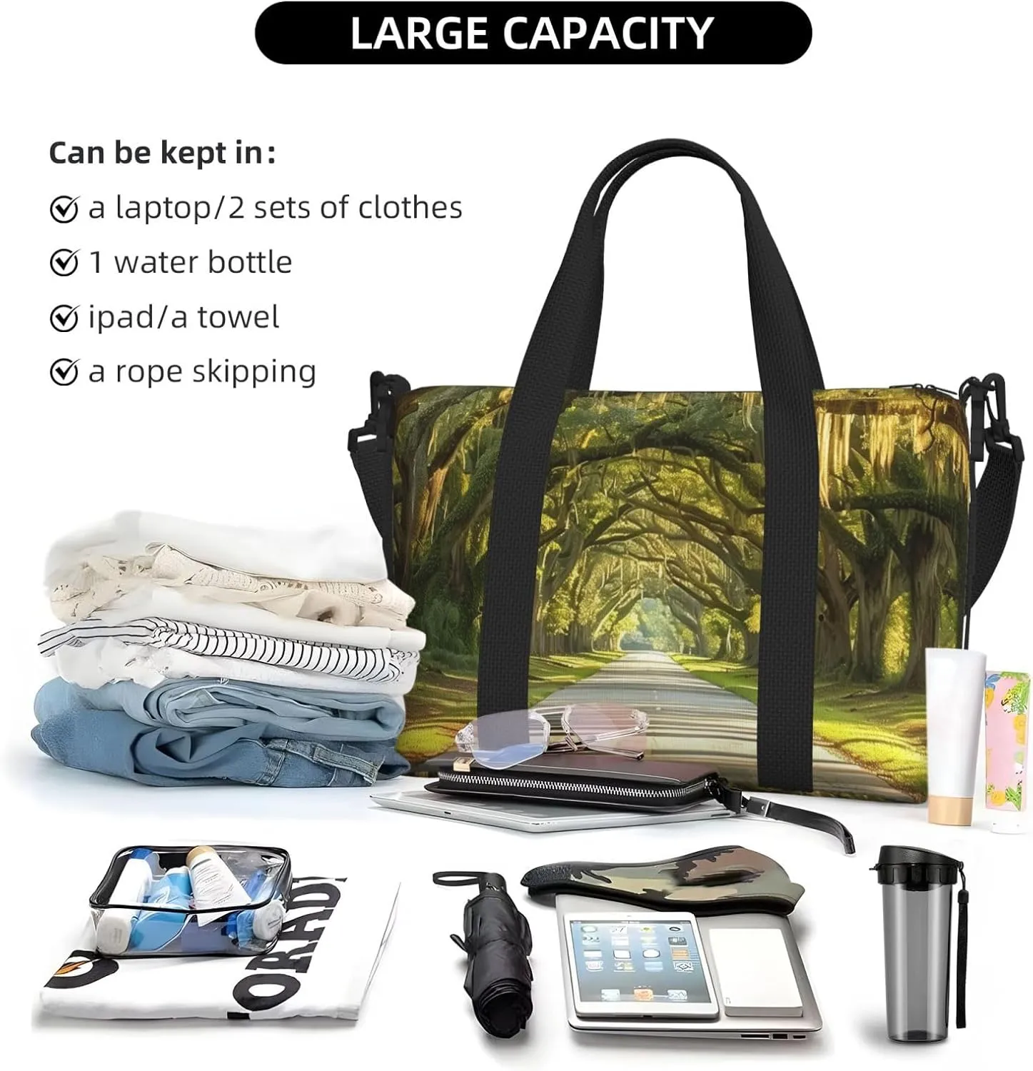oak tree canopy print Travel Duffel Bag, Sports Tote Gym Bag, Swim Pool Bag Large Shoulder Tote Bag for Beach Weekender