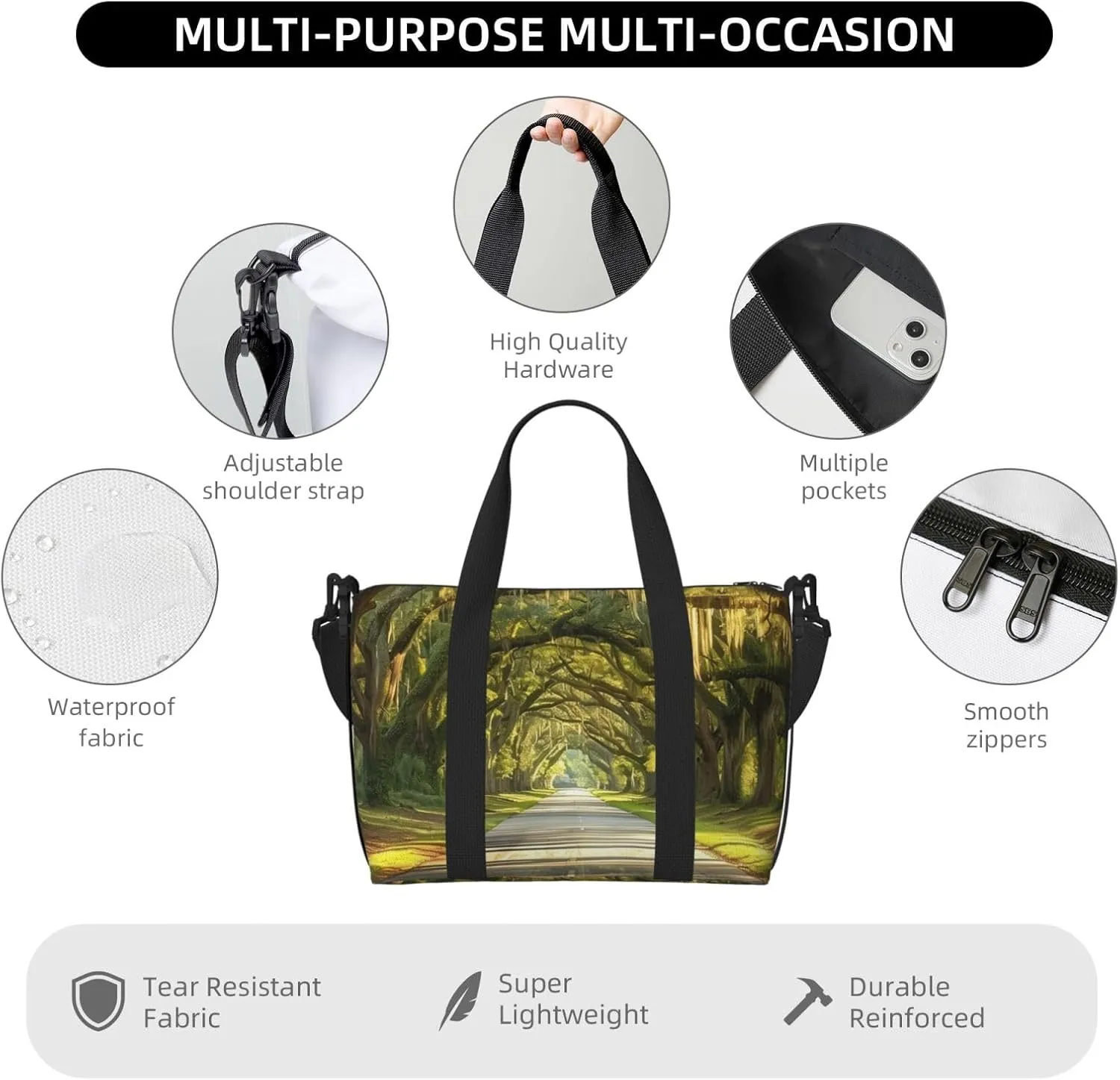 oak tree canopy print Travel Duffel Bag, Sports Tote Gym Bag, Swim Pool Bag Large Shoulder Tote Bag for Beach Weekender