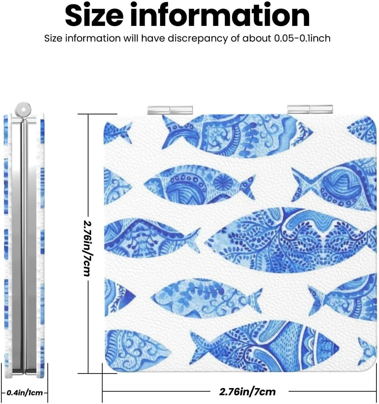 Ocean Animal Blue Fish Mini Makeup Mirror Portable Pocket Cosmetic Mirror Folding Compact Mirror