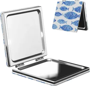 Ocean Animal Blue Fish Mini Makeup Mirror Portable Pocket Cosmetic Mirror Folding Compact Mirror