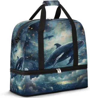 Ocean Dolphin Foldable Duffle Bag with Shoes Compartment Large Capacity Waterproof Travel Weekender Bag Overnight Bag for Sports Gym
