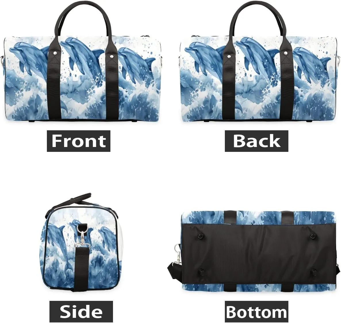 Ocean Dolphins Travel Duffle Bag for Women Men Gym Duffel Foldable Bag Waterproof Weekender Blue Sea Duffle Tote