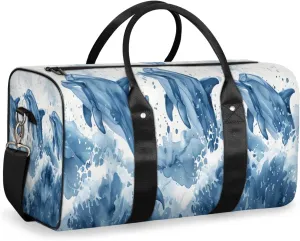Ocean Dolphins Travel Duffle Bag for Women Men Gym Duffel Foldable Bag Waterproof Weekender Blue Sea Duffle Tote