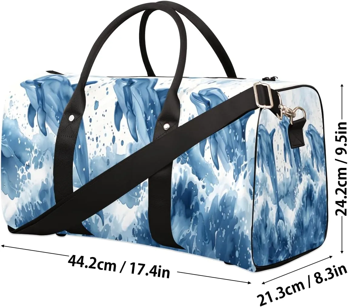 Ocean Dolphins Travel Duffle Bag for Women Men Gym Duffel Foldable Bag Waterproof Weekender Blue Sea Duffle Tote