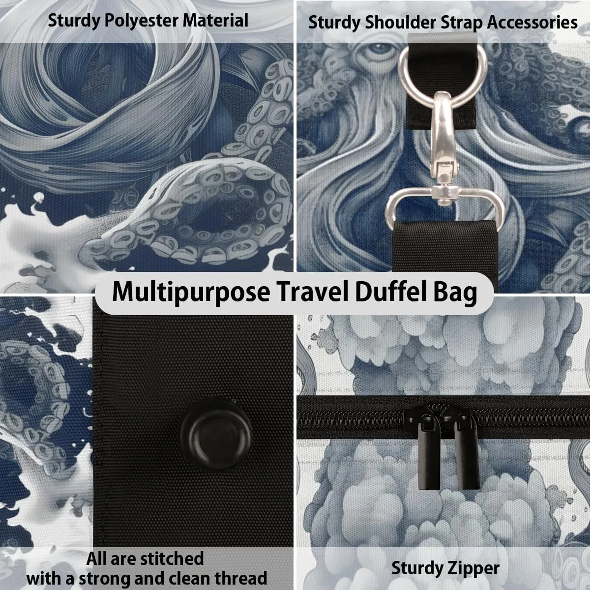 Octopus Tentacle Travel Duffle Bag for Women Men Gym Duffel Foldable Bag Waterproof Weekender Monster Kraken Duffle Tote