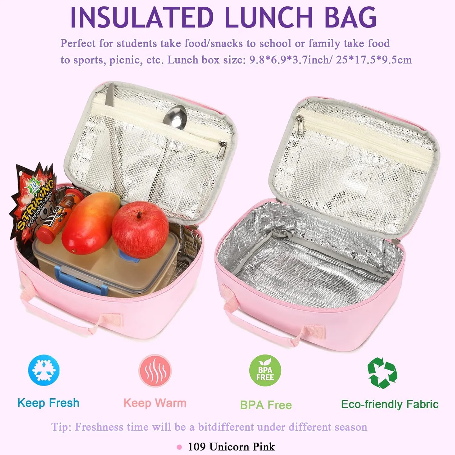 Octsky Backpack for Girls Kids School Backpacks with Lunch Box Preschool Kindergarten BookBag Set With Chest Strap (Candy Unicorn Pink)
