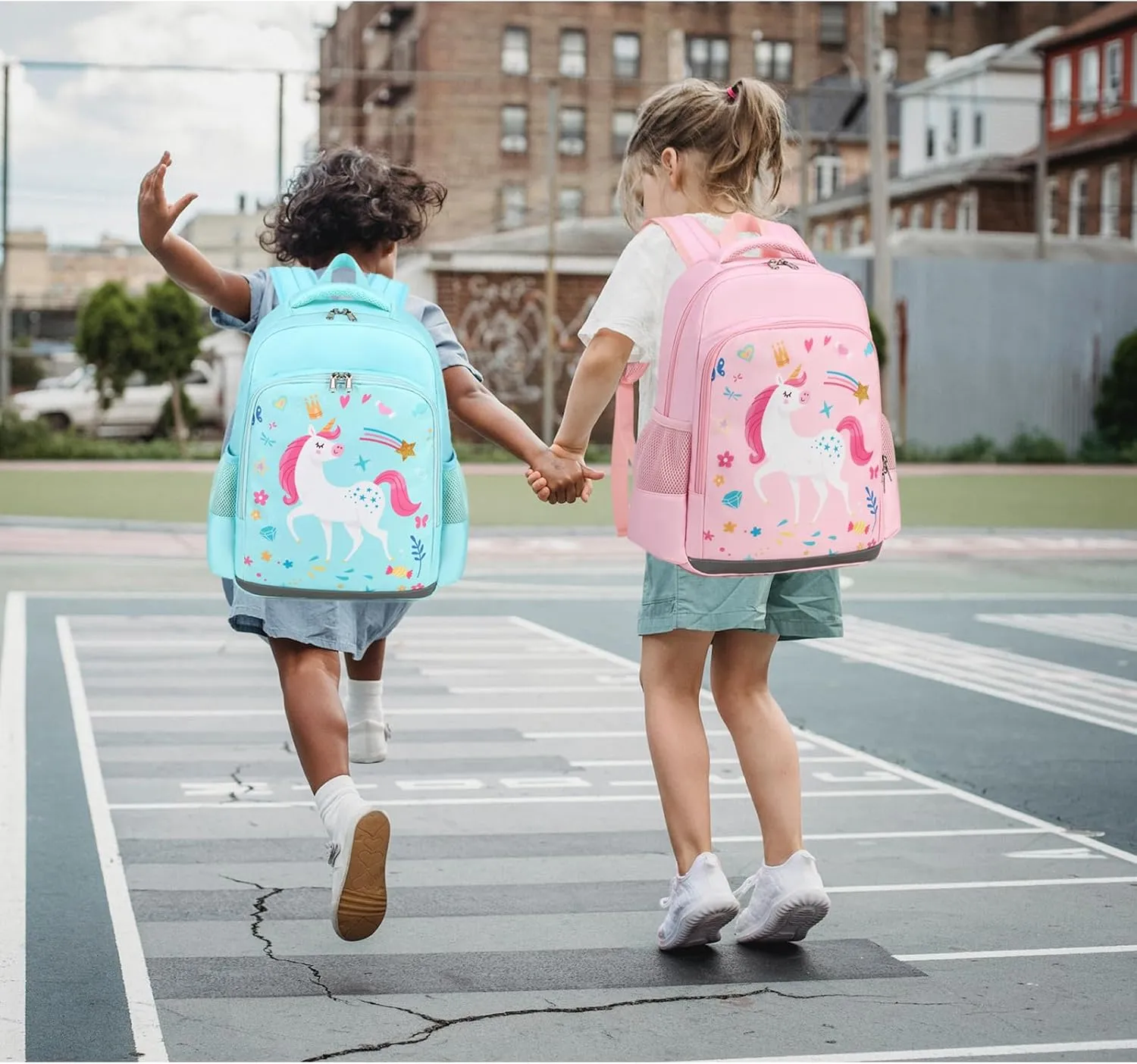 Octsky Backpack for Girls Kids School Backpacks with Lunch Box Preschool Kindergarten BookBag Set With Chest Strap (Candy Unicorn Pink)