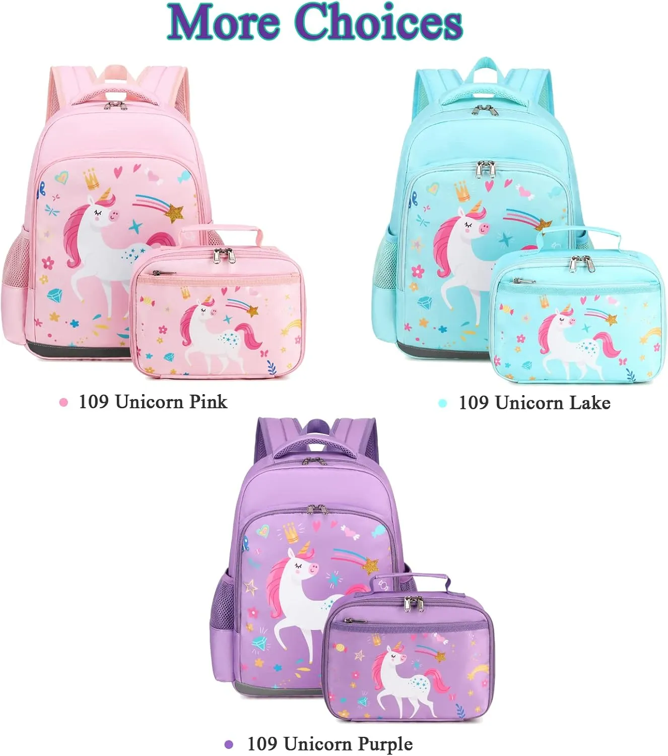 Octsky Backpack for Girls Kids School Backpacks with Lunch Box Preschool Kindergarten BookBag Set With Chest Strap (Candy Unicorn Pink)