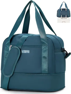 OIWAS Gym Bag Women, Expandable Travel Duffel Bag, Waterproof Duffle Bag, Weekend Bags for Women with Wet Compartment, Airplane Friendly Carry on Tote Bag, Overnight Bags for Womens, Peacock Blue
