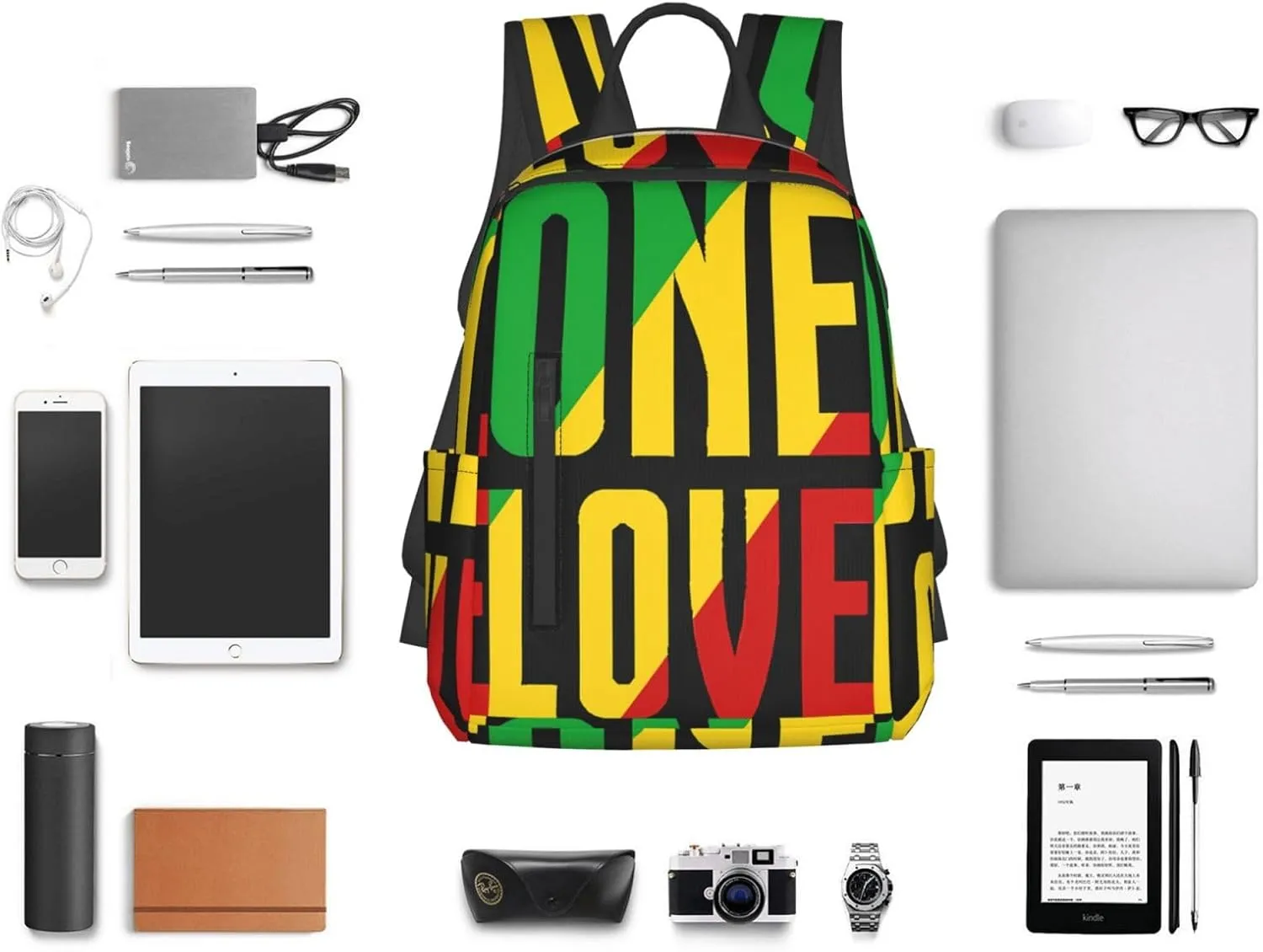One Loves Jamaican Rasta Reggae Casual Backpacks Laptop Backpack Outdoor Travel Rucksack Sport Carry-On Daypack Lightweight Bag with Multi-Pockets