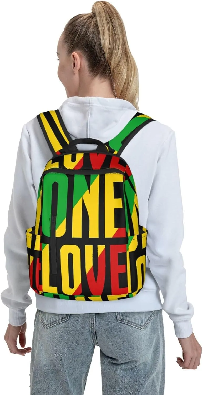 One Loves Jamaican Rasta Reggae Casual Backpacks Laptop Backpack Outdoor Travel Rucksack Sport Carry-On Daypack Lightweight Bag with Multi-Pockets