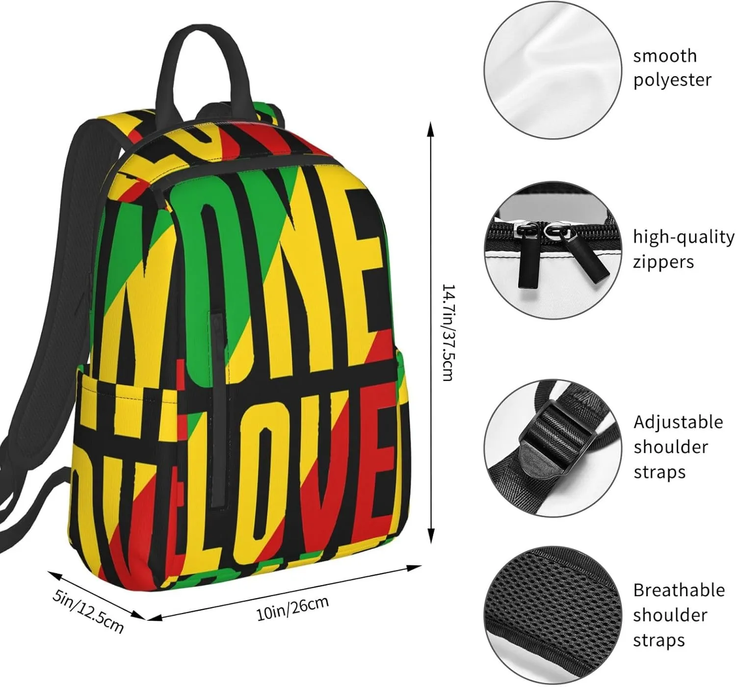 One Loves Jamaican Rasta Reggae Casual Backpacks Laptop Backpack Outdoor Travel Rucksack Sport Carry-On Daypack Lightweight Bag with Multi-Pockets