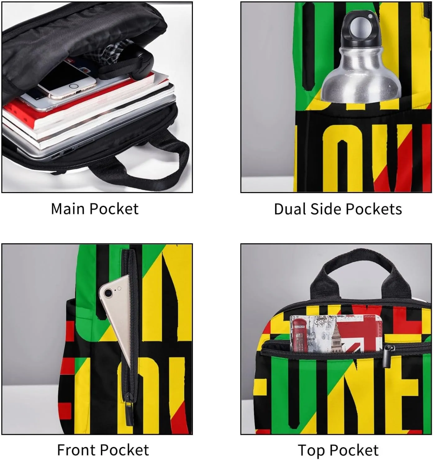 One Loves Jamaican Rasta Reggae Casual Backpacks Laptop Backpack Outdoor Travel Rucksack Sport Carry-On Daypack Lightweight Bag with Multi-Pockets