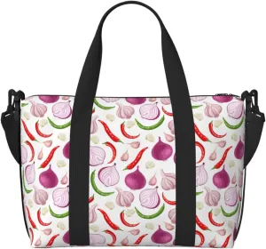 Onion Garlic Bell Pepper Travel Duffle Bag For Women Men Weekender Overnight Bag Gym Bag For Women, Carry On Airport Bag, Travel Tote Bag With Strap For Gym Travel Business Trips