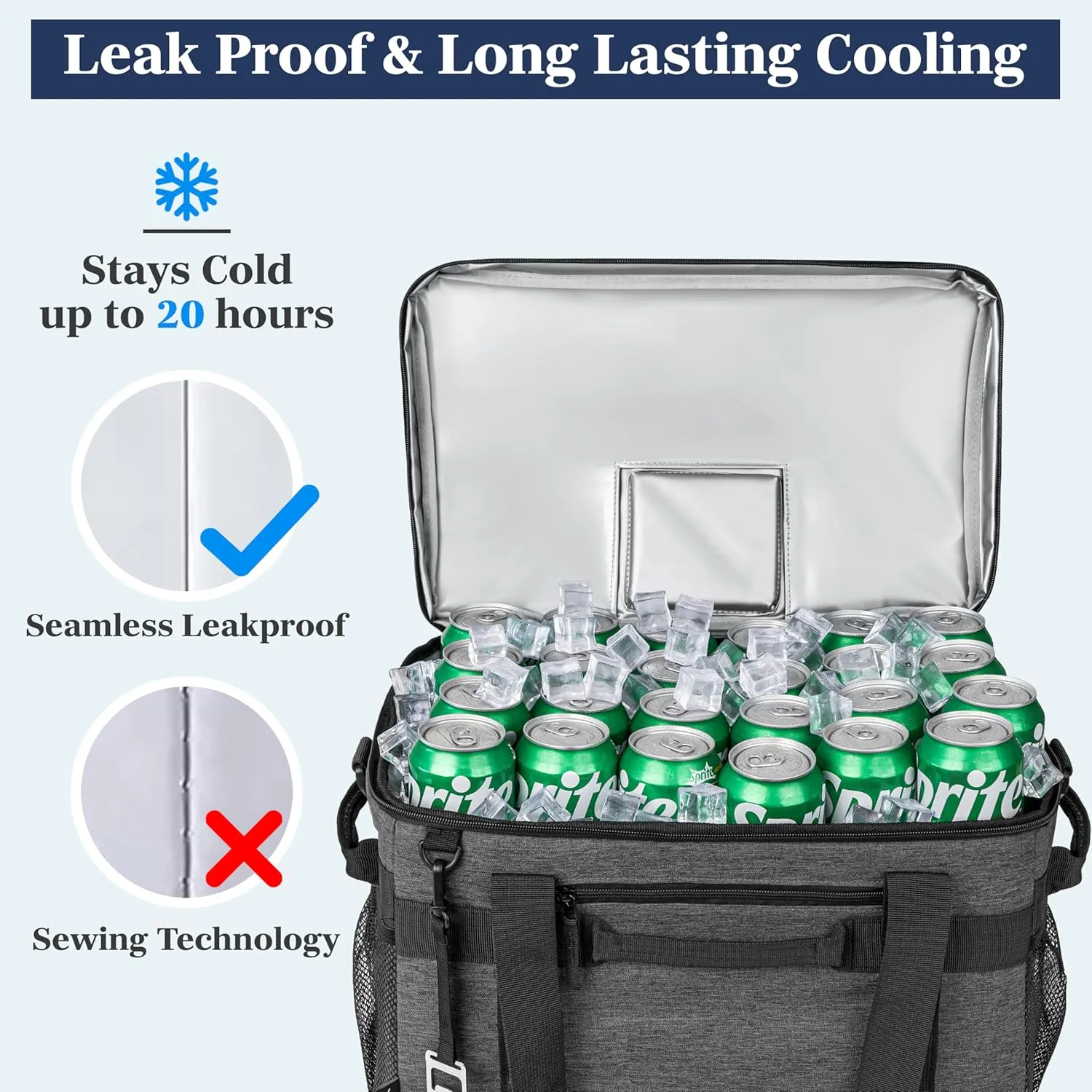 OPUX Cooler Bag, 60 Cans Insulated Soft Collapsible Portable Cooler, Soft Sided Leakproof Cooler for Beach Camping with Shoulder Strap, Ice Chest for Travel Road Trip Picnic, Charcoal Gray