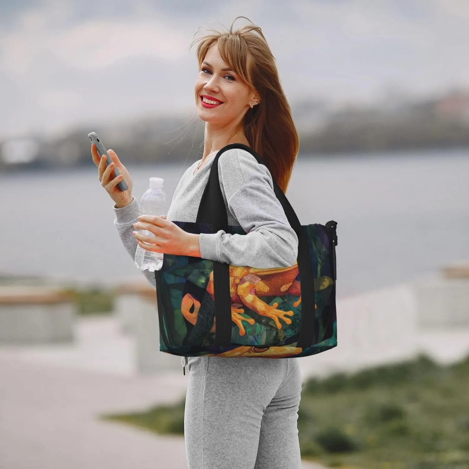 orange toad green leaves print Travel Duffel Bag, Sports Tote Gym Bag, Swim Pool Bag Large Shoulder Tote Bag for Beach Weekender