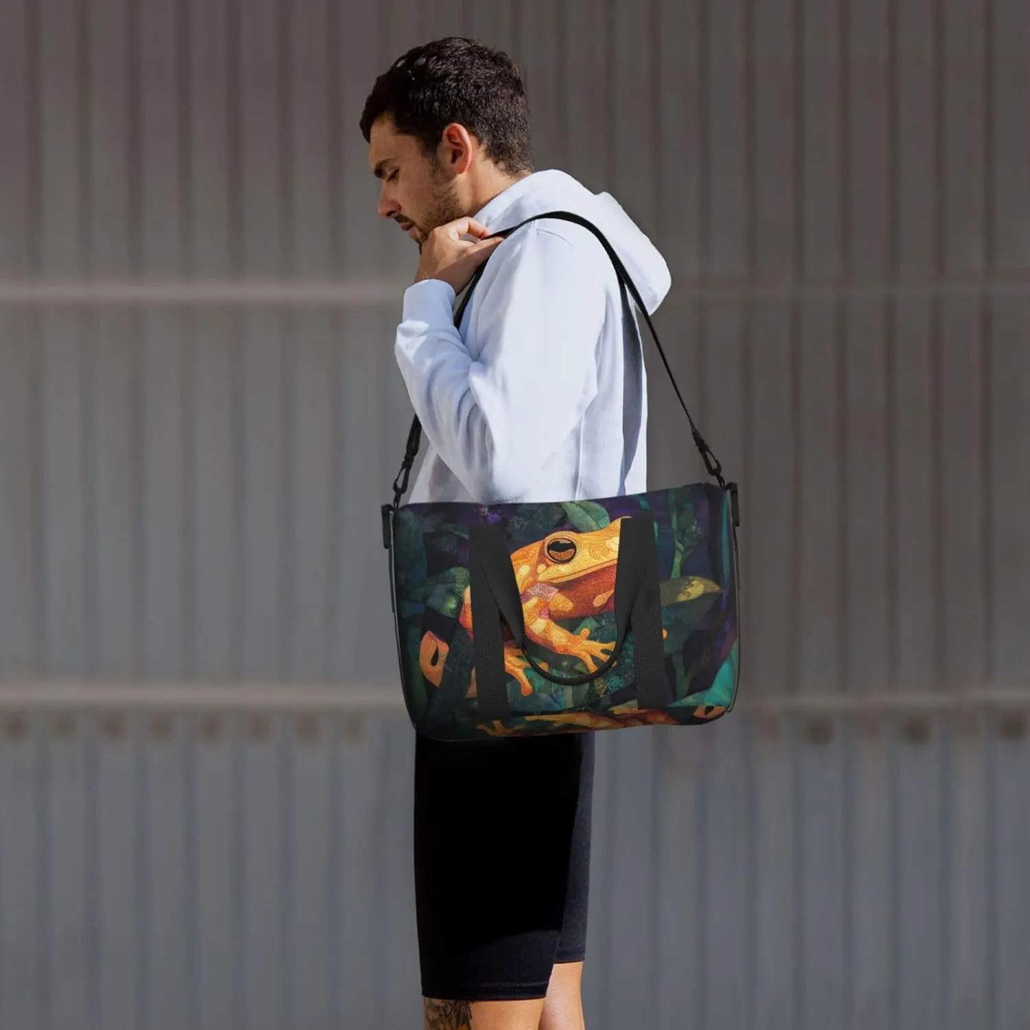 orange toad green leaves print Travel Duffel Bag, Sports Tote Gym Bag, Swim Pool Bag Large Shoulder Tote Bag for Beach Weekender