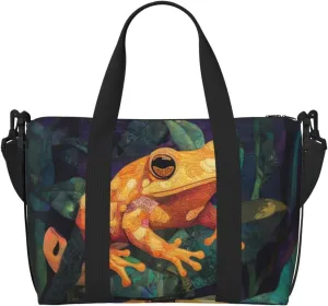 orange toad green leaves print Travel Duffel Bag, Sports Tote Gym Bag, Swim Pool Bag Large Shoulder Tote Bag for Beach Weekender