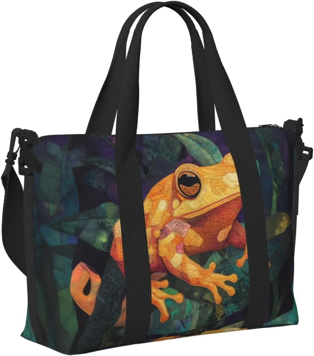 orange toad green leaves print Travel Duffel Bag, Sports Tote Gym Bag, Swim Pool Bag Large Shoulder Tote Bag for Beach Weekender