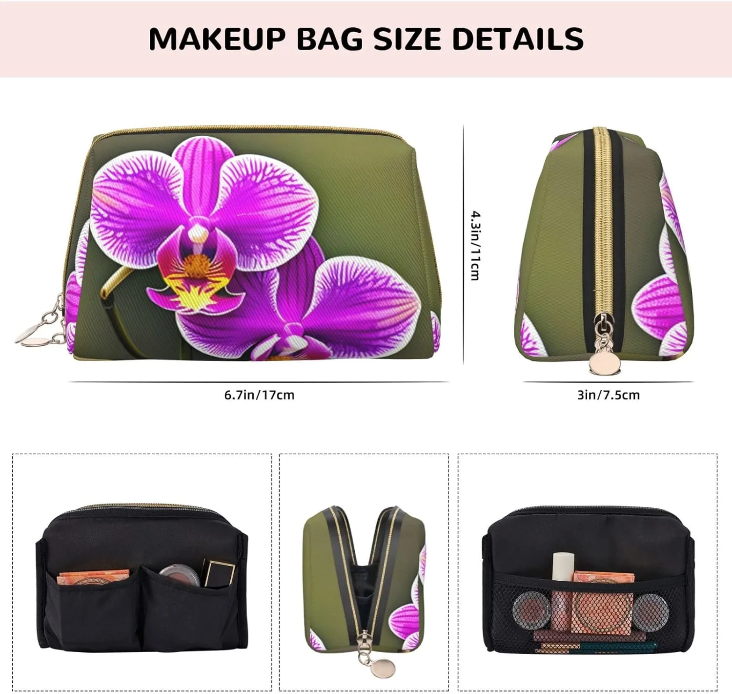 Orchid Flower Toiletry Travel Bag, Portable Cosmetic Organizer For Women, On-The-Go