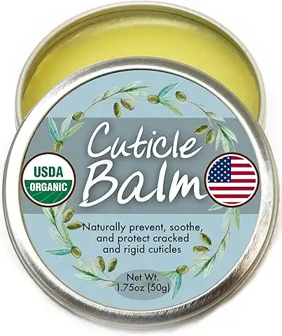 Organic Cuticle Balm - Natural, Made in USA (1.75Oz Large Size) USDA Certified Cuticle & Nail Salve Oil to Moisturize, Protect, Heal Cracked & Rigid Skin