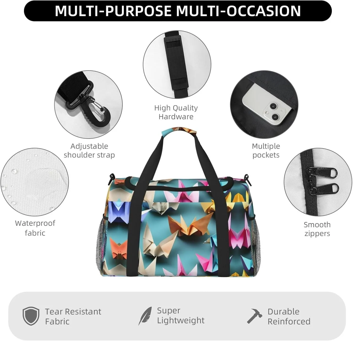 Origami Paper Crane Travel Duffel Bag With Zippers And Handles, Big Foldable Duffle Bag For Family Vacations