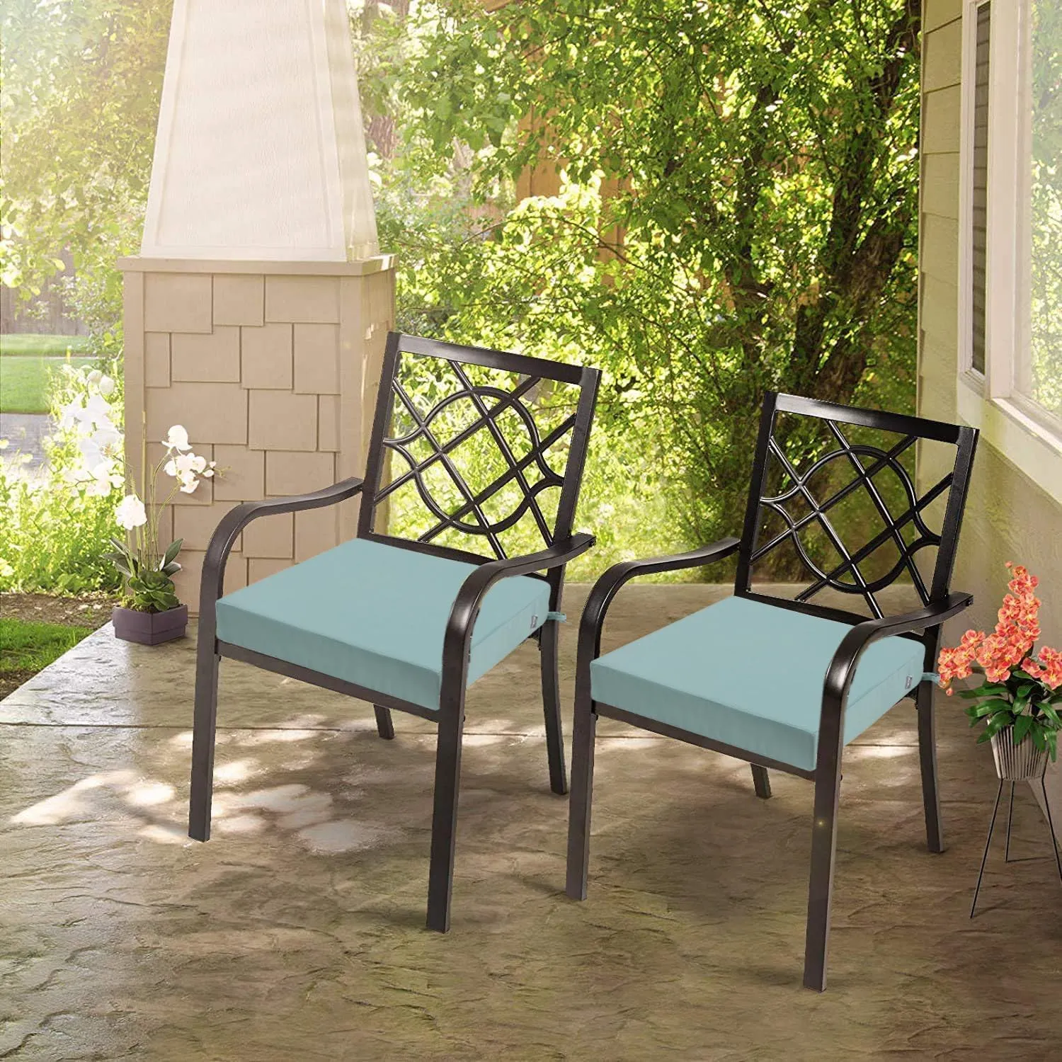 Outdoor Chair Cushion Covers 22x20x4 Inch, No Insert! Water-Resistant Patio Cushion Slipcovers with Zipper, Replacement Cushion Covers for Outdoor Furniture,4 Pack, Aqua Leala(Covers ONLY)