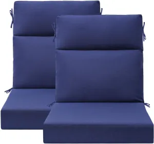 Outdoor High Back Chair Cushion Seat Pads, 2-Pack 44 x 21 Inch Water-Repellent & Fade-Resistant Patio Furniture Cushions with Ties for Adirondack, Rocking Chairs, Navy