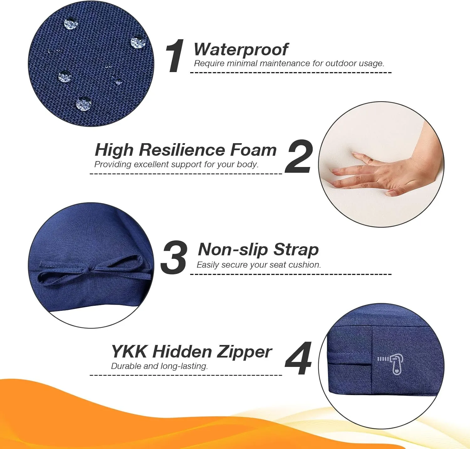 Outdoor High Back Chair Cushion Seat Pads, 2-Pack 44 x 21 Inch Water-Repellent & Fade-Resistant Patio Furniture Cushions with Ties for Adirondack, Rocking Chairs, Navy