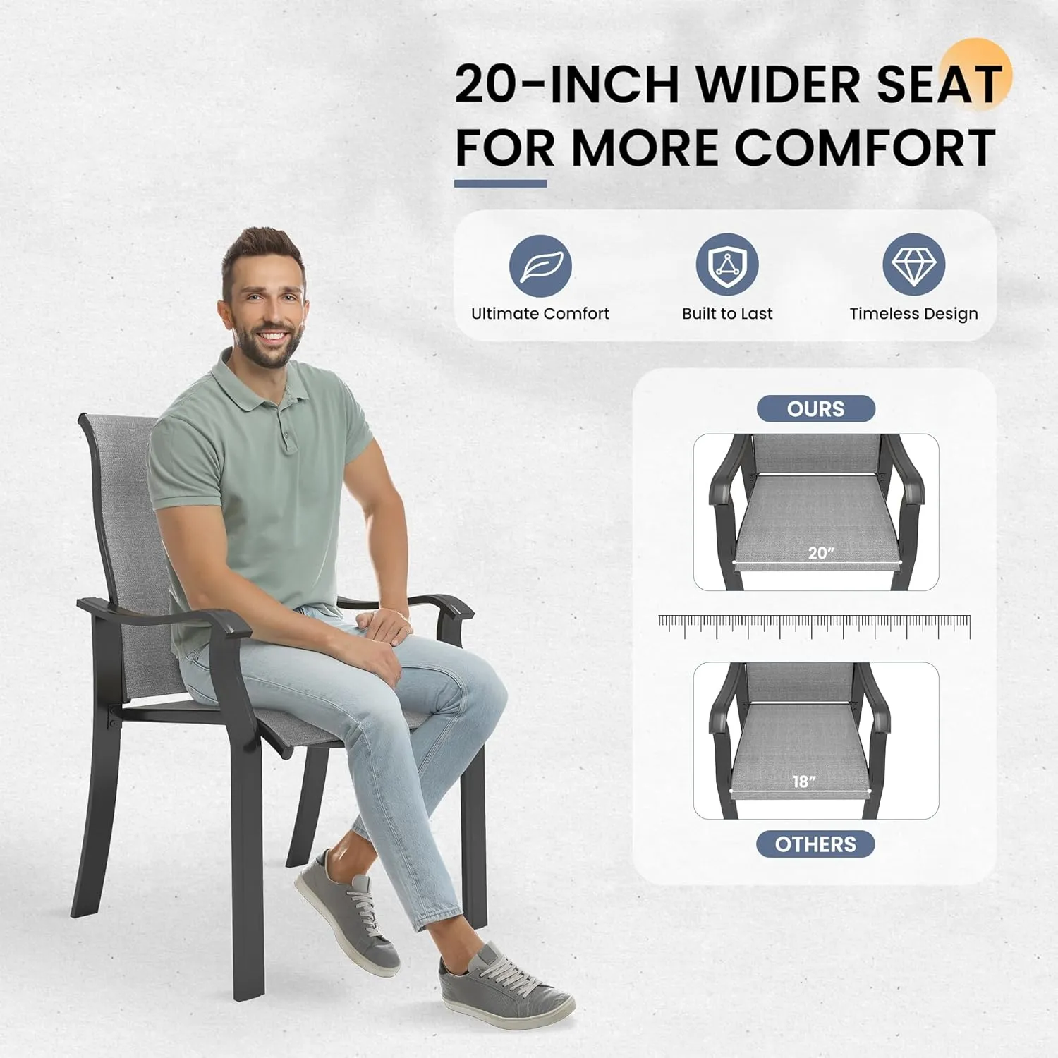 Outdoor Patio Dining Chairs Set of 2, High Back Patio Chairs, All-Weather Textilene Outdoor Seating with Armrests for Lawn, Porch and Backyard (Light Grey 2 Chairs)