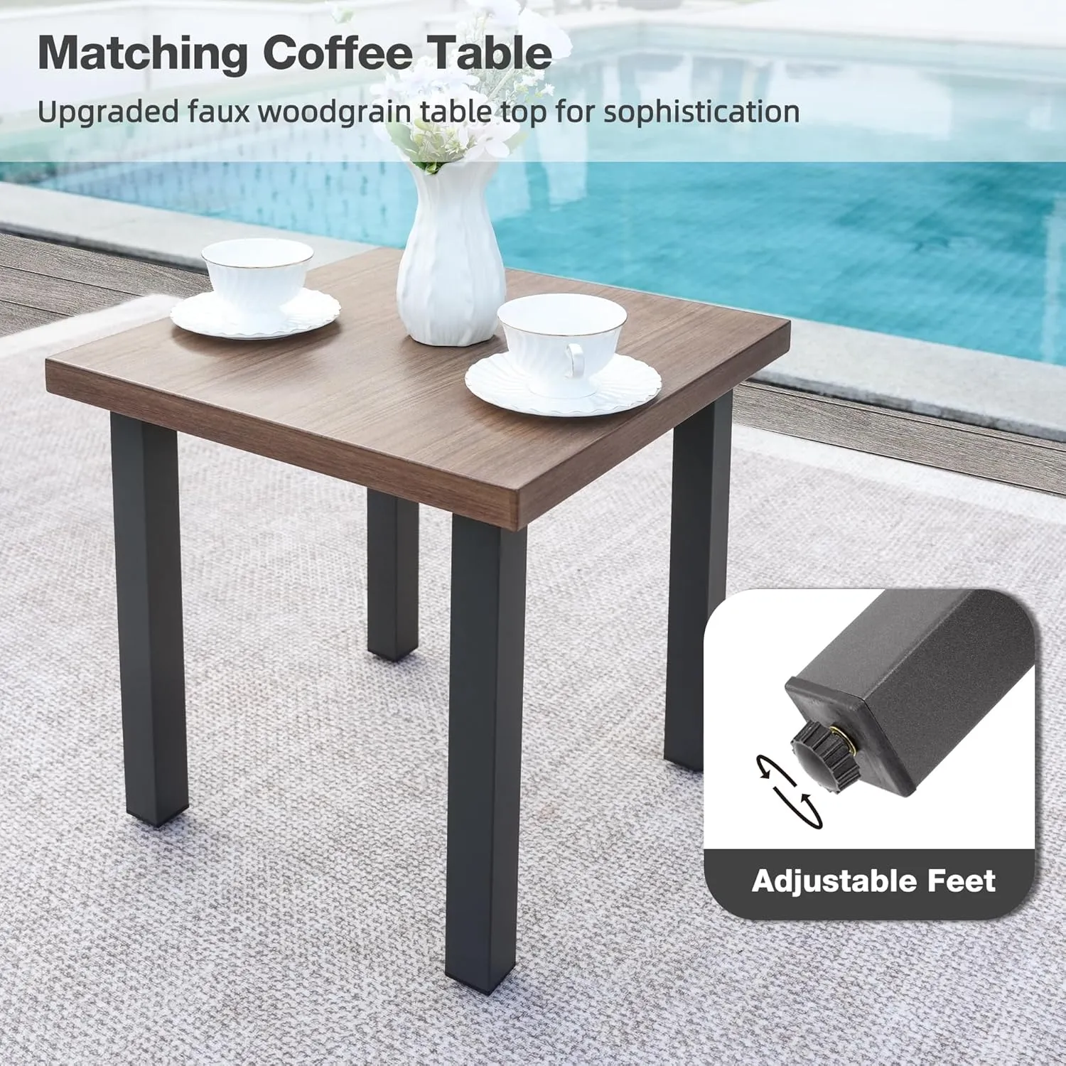 Outdoor Patio Rocking Chairs Set of 2, 3 Pieces Patio Porch Furniture Set with 6” Thick Cushions, Outdoor Bistro Set with Coffee Table, Light Grey
