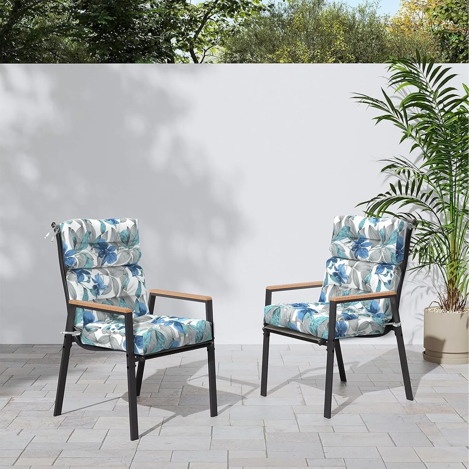 Outdoor Rocking Chair Cushions, Non-Skid Slip Backed Sun Lounger Chair Cushions, High Back Chair Cushion for Patio Chairs, 44"x22"x4", Set of 2, Clemens Noir Blue