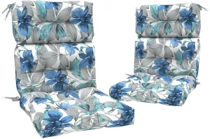 Outdoor Rocking Chair Cushions, Non-Skid Slip Backed Sun Lounger Chair Cushions, High Back Chair Cushion for Patio Chairs, 44"x22"x4", Set of 2, Clemens Noir Blue
