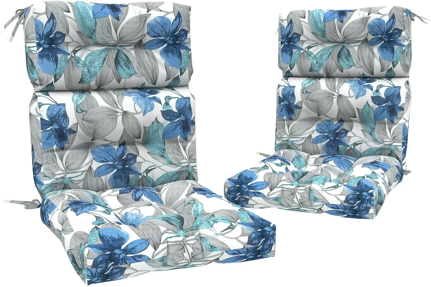 Outdoor Rocking Chair Cushions, Non-Skid Slip Backed Sun Lounger Chair Cushions, High Back Chair Cushion for Patio Chairs, 44"x22"x4", Set of 2, Clemens Noir Blue