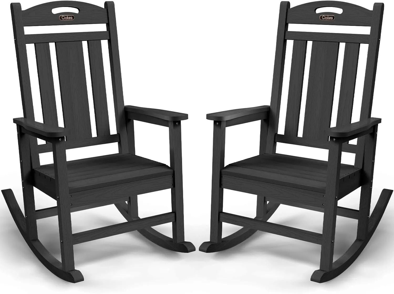 Outdoor Rocking Chair Set of 2, All-Weather HDPEOversized Patio Rocking Chairs for Adults, 380lbs Weight Capacity, Ergonomic Design for Porch, Backyard, Balcony, Black