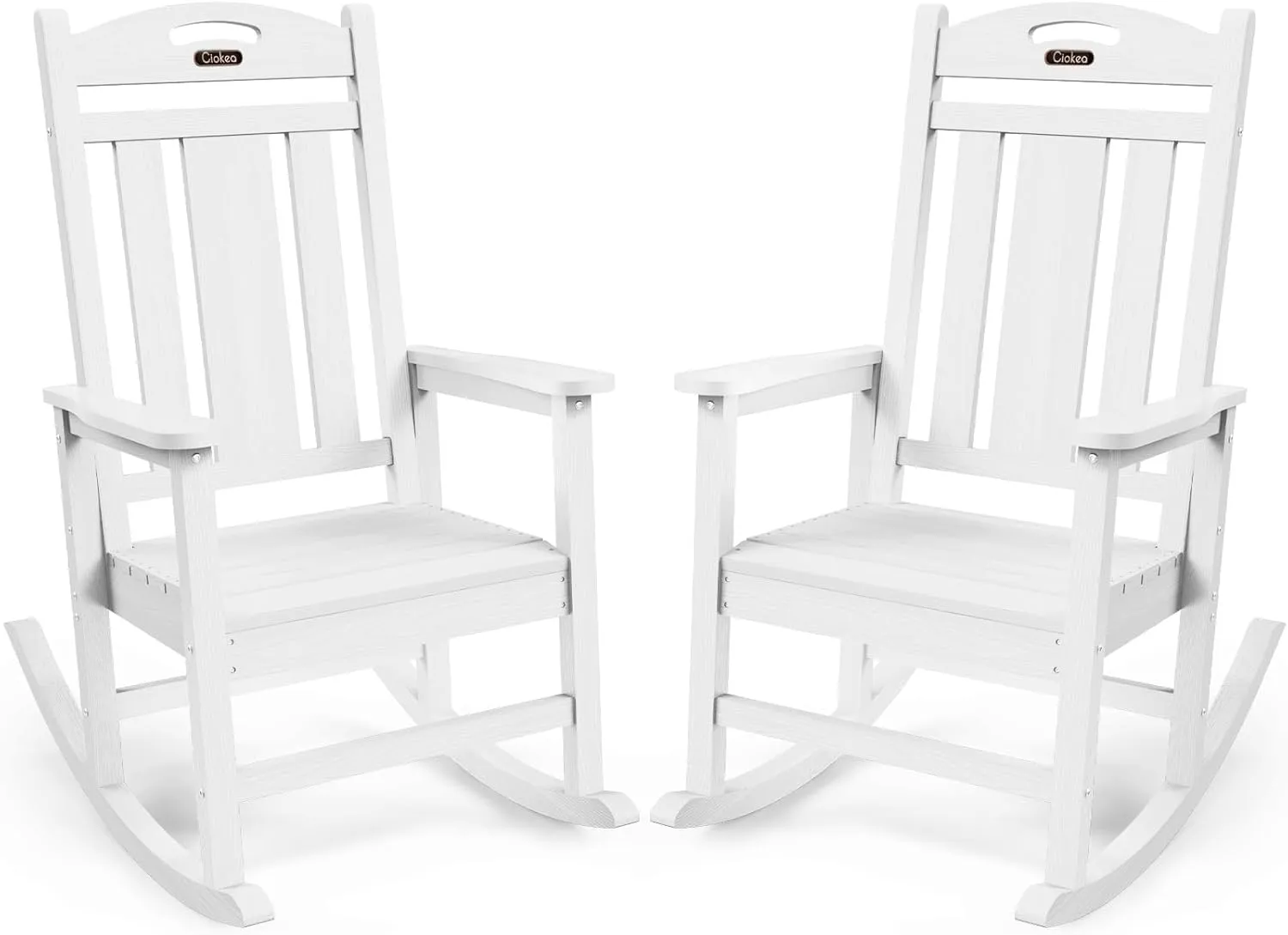 Outdoor Rocking Chair Set of 2, All-Weather HDPEOversized Patio Rocking Chairs for Adults, 380lbs Weight Capacity, Ergonomic Design for Porch, Backyard, Balcony, White