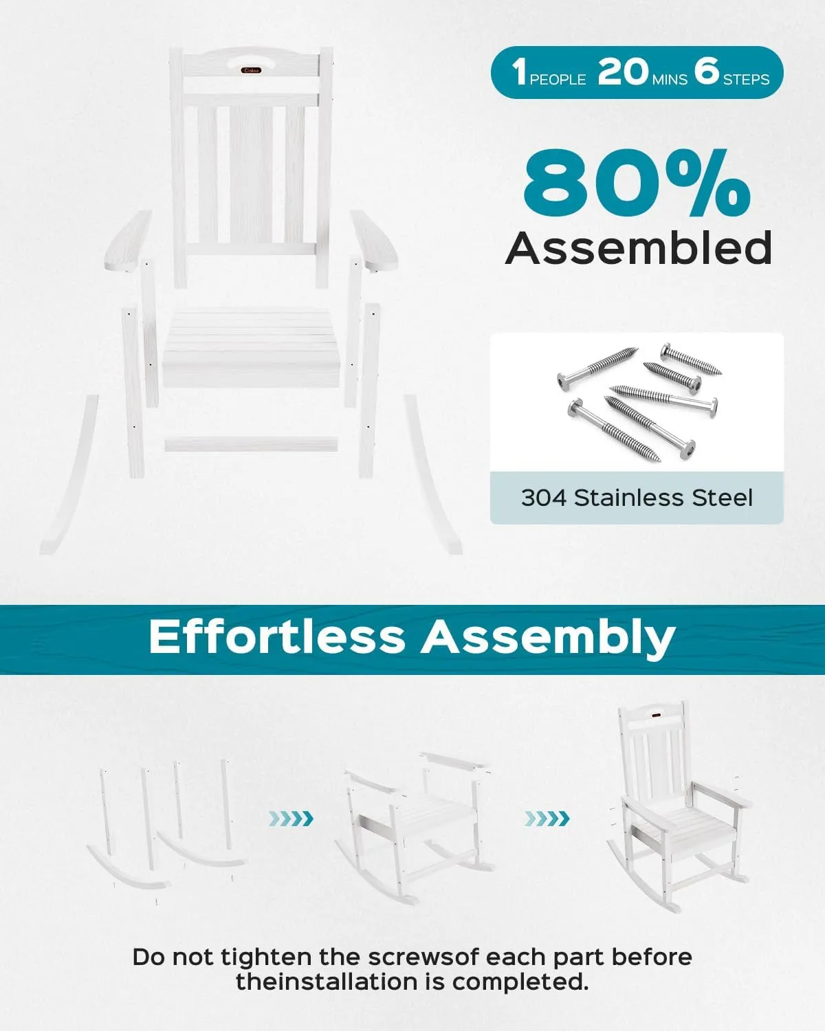 Outdoor Rocking Chair Set of 2, All-Weather HDPEOversized Patio Rocking Chairs for Adults, 380lbs Weight Capacity, Ergonomic Design for Porch, Backyard, Balcony, White