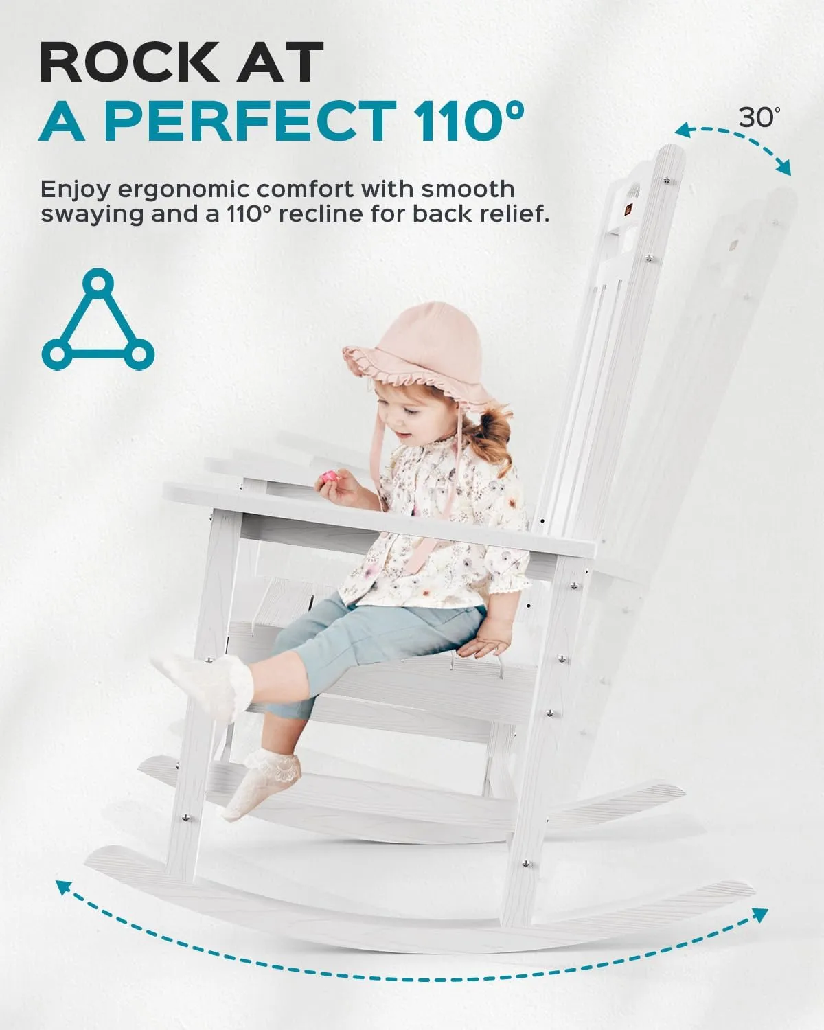 Outdoor Rocking Chair Set of 2, All-Weather HDPEOversized Patio Rocking Chairs for Adults, 380lbs Weight Capacity, Ergonomic Design for Porch, Backyard, Balcony, White