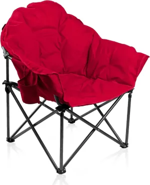 Oversized Camping Chair Padded Moon Round Saucer Recliner with Folding Cup Holder Carry Bag Heavy Duty 350LBS for Camping Lawn Sports (Red)