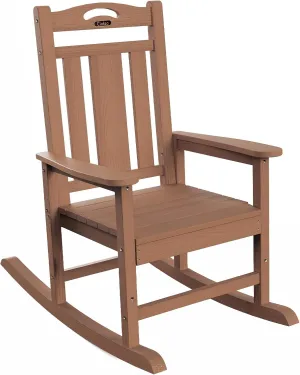 Oversized Rocking Chair Outdoor, HDPE Poly Rocking Chair, All Weather Porch Rocker for Deck Patio Balcony, 380lbs, Teak