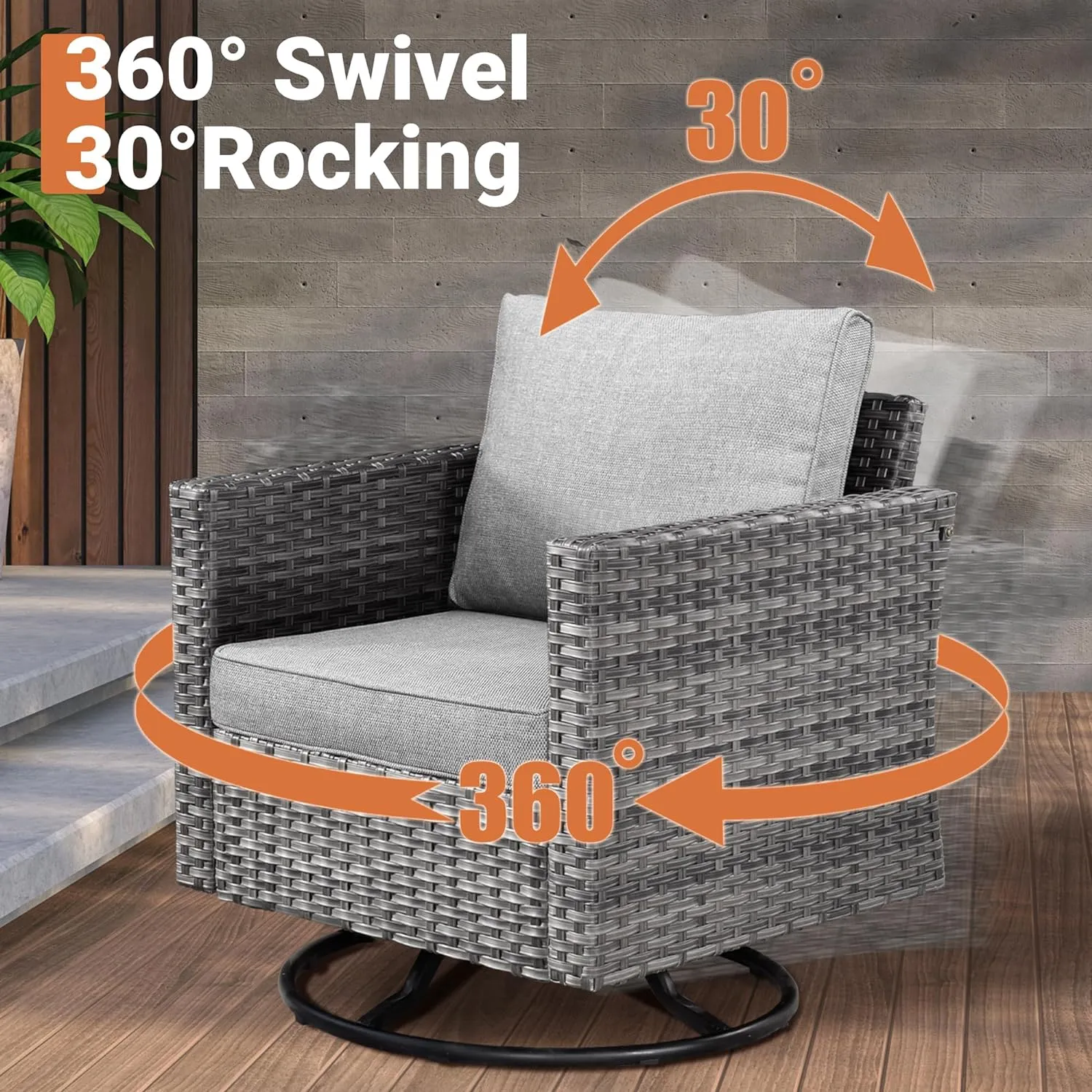 ovios 11 Piece Outdoor Patio Furniture Set with Fire Pit Table,Conversation Sectional Wicker Couch with Swivel Chairs,Modern Outside Sofa for Balcony Backyard (Dark Grey)