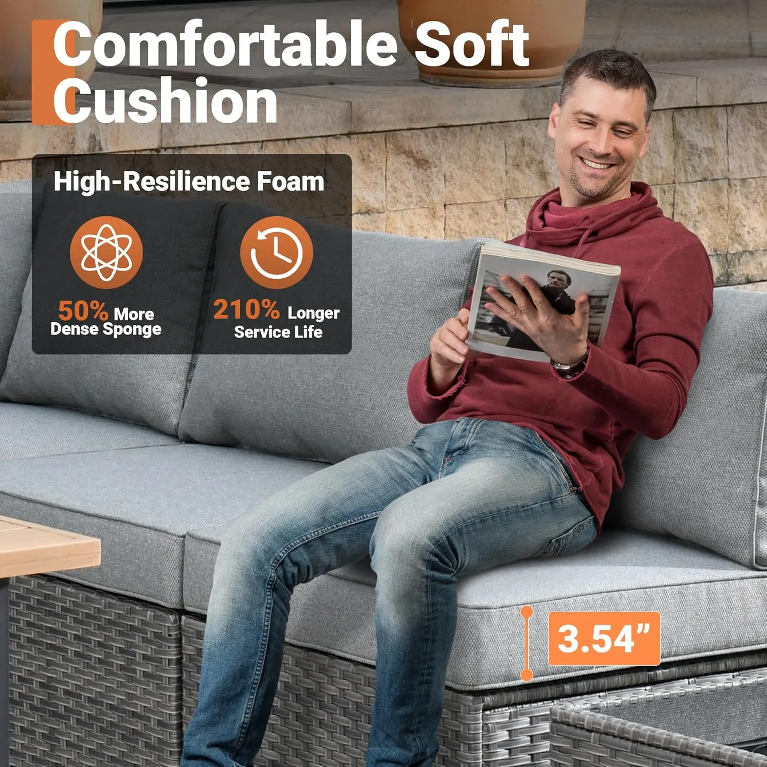 ovios 11 Piece Outdoor Patio Furniture Set with Fire Pit Table,Conversation Sectional Wicker Couch with Swivel Chairs,Modern Outside Sofa for Balcony Backyard (Dark Grey)