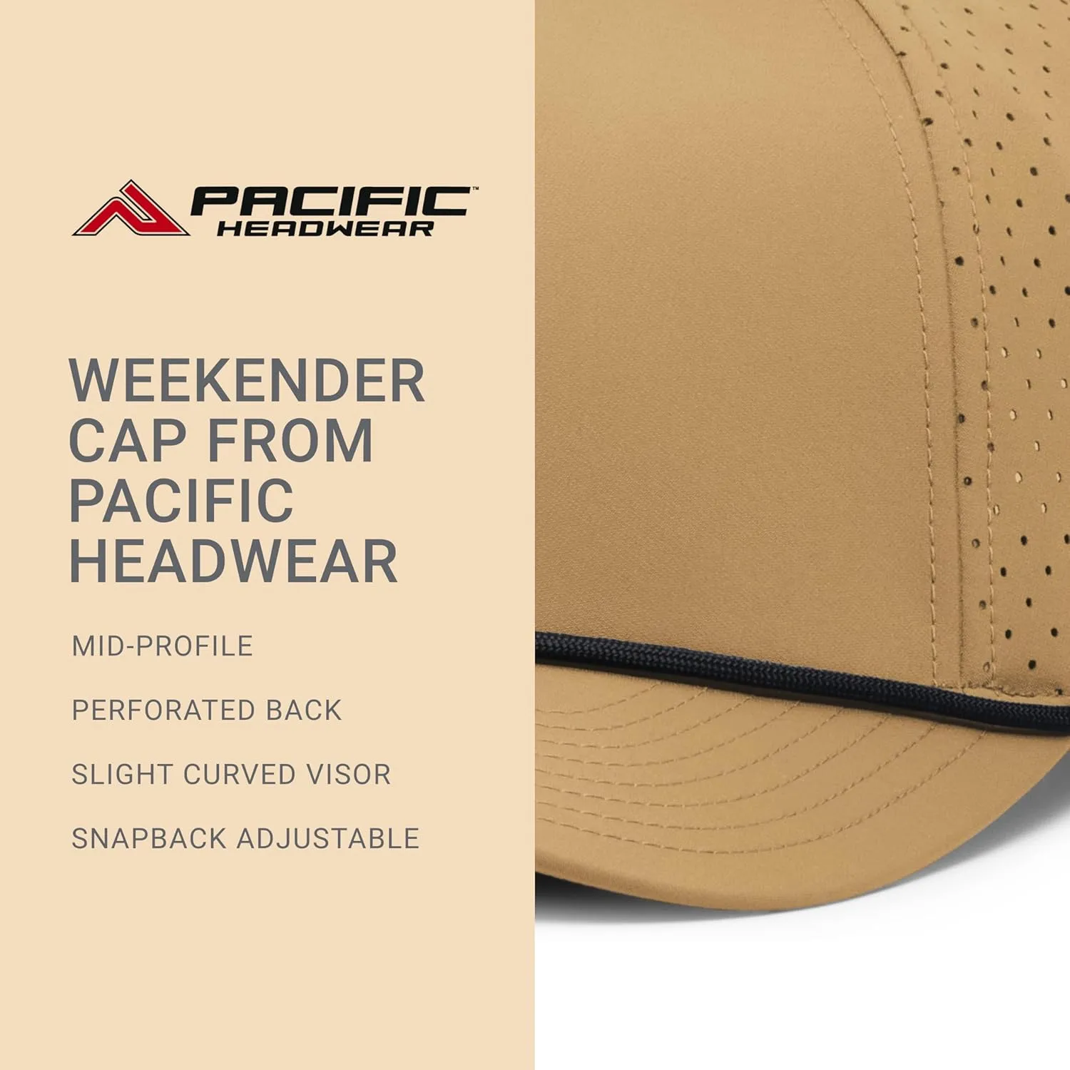 Pacific Headwear Weekender Perforated Snapback Cap Rope Hat-Breathable Design for Outdoor Adventures and Casual Wear