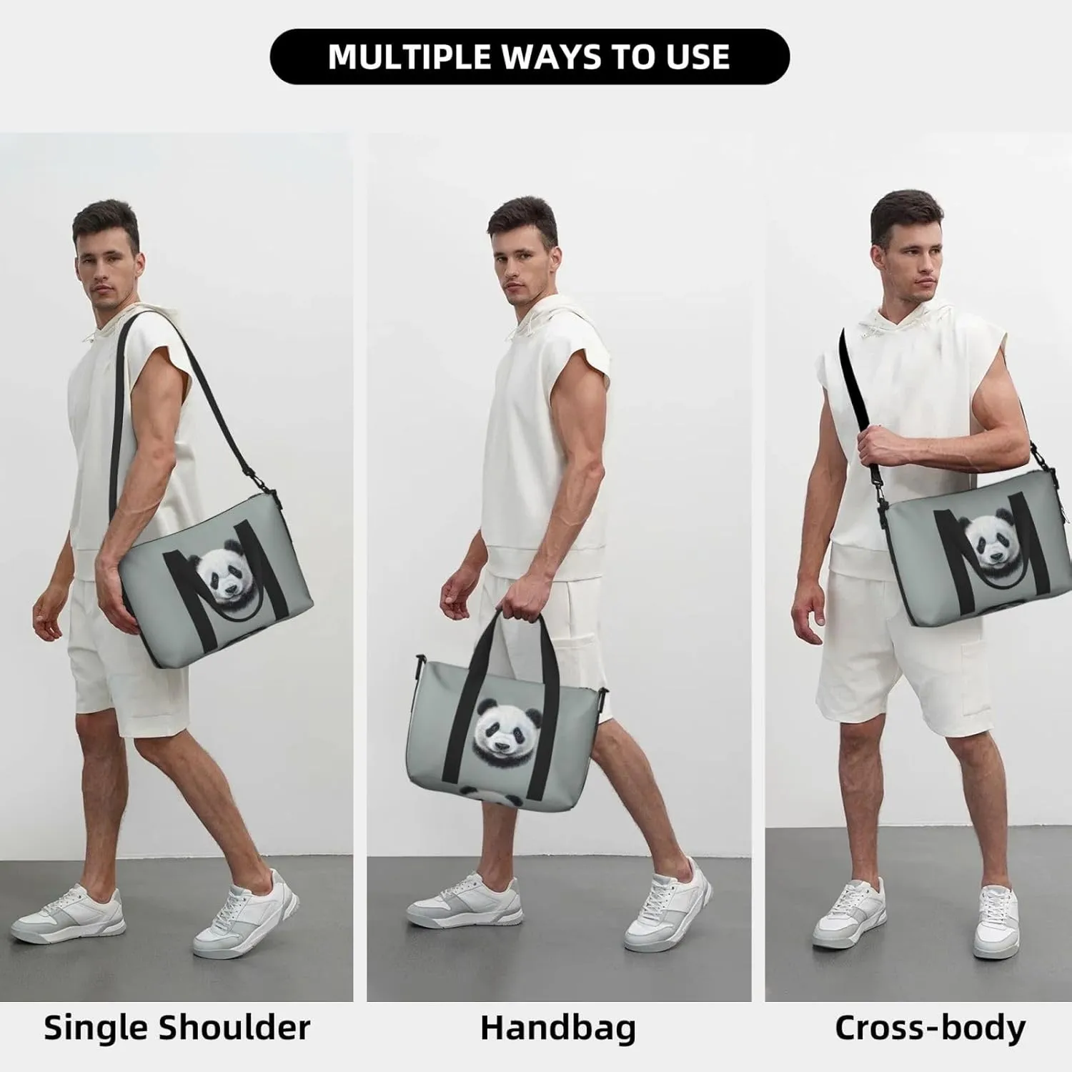 pandas head print Travel Duffel Bag, Sports Tote Gym Bag, Swim Pool Bag Large Shoulder Tote Bag for Beach Weekender